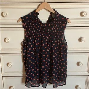 Beautiful blue/orange silk sleeveless blouse!